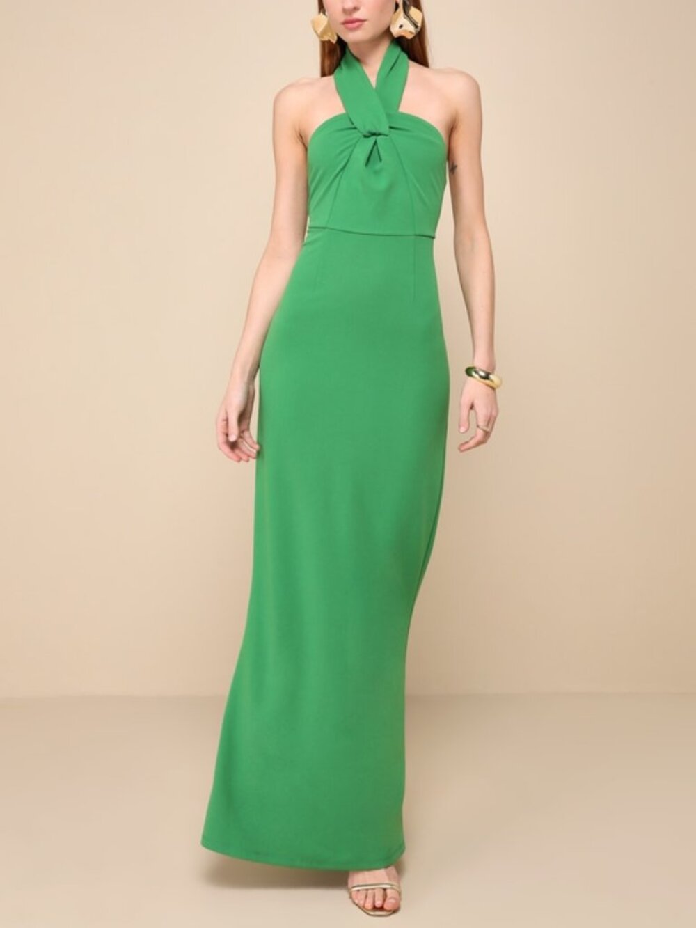 NWT Lulus Mesmerizing Perfection Green Halter Neck Backless Maxi Dress - Size M
